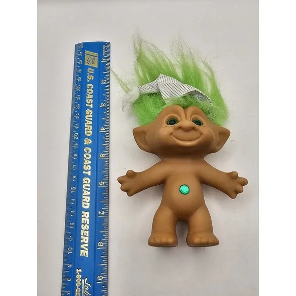 Vintage 4"‎ Ace Novelty Troll Doll Green Hair Jewel Diamond Belly Nightcap - Picture 7 of 7
